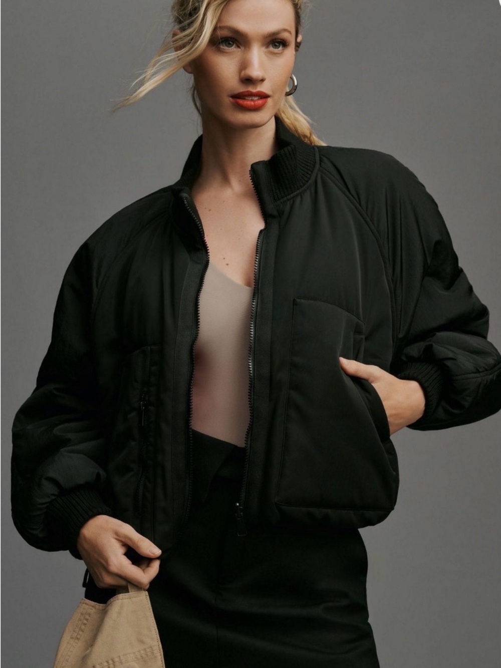 Anthropologie Black Puffer Bomber Jacket